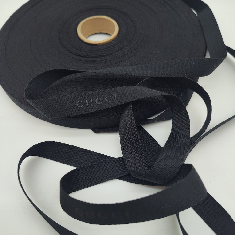 GUCCI Logo Ribbon 10 Yard Black on Black Woven Trim Sewing Gift Wrap Luxe NEW
